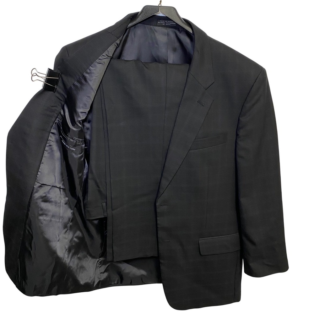 Jones New York 2 Button Black Windowpane Wool Cashmere Suit 42R 36x28